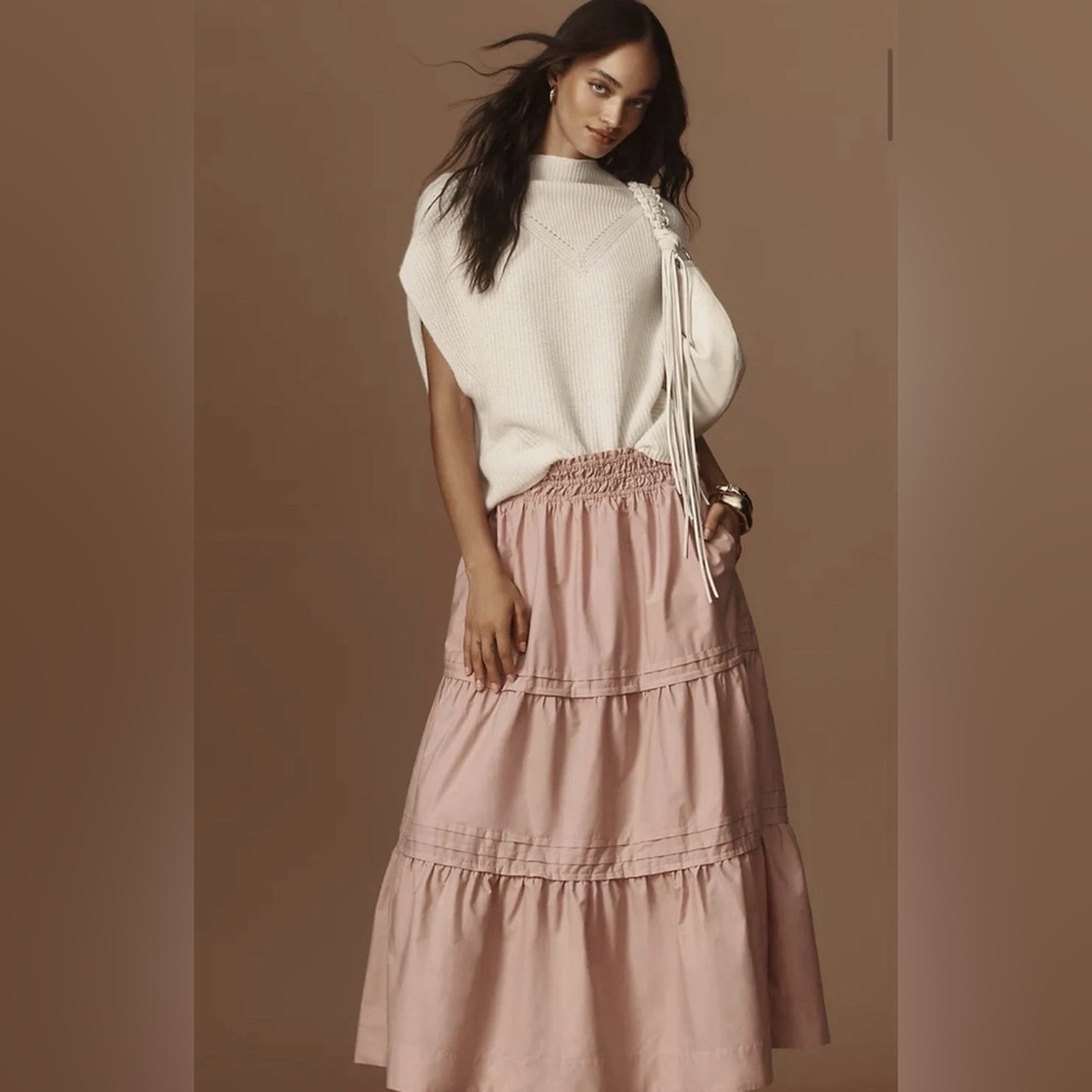 Anthropologie The Somerset Skirt Maxi Tiered Ruffle Smocked Waist Rose - Picture 1 of 7